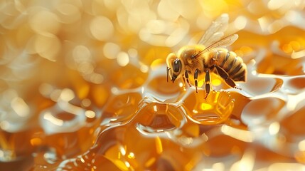 bee flying over the honey retro