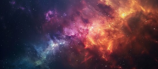 Vibrant hues fill the galaxy, adorned with twinkling stars, nebulas, and celestial wonders in a dazzling cosmic display - obrazy, fototapety, plakaty