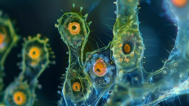 A microscopic image of a parasitic protozoa species attached to the interior of a host cell illustrating their ability to manipulate . AI generation.