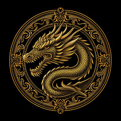golden dragon on black background, gold dragon on black background, golden dragon on black