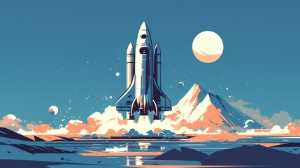 Naklejka premium Innovative flat design rocket concept for launching Project start up