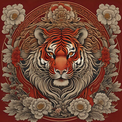 Fototapeta premium tiger head vector, head of tiger, tiger head vector illustration, icon red tiger, shio tiger, tiger chinese, chinese tiger icon, logo chinese tiger, shi harimau,