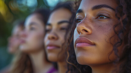 a group of friends immersed in a mindfulness and meditation retreat, finding serenity amidst nature, practicing yoga, and reflecting on inner peace.