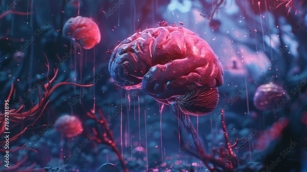 Poster 3d illustration. brain. digital solution.