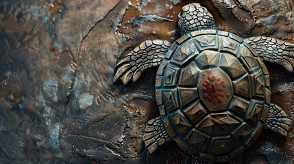 symbols of strength, and unity, such as the turtle from wood revered by many Native American tribes animal spirits with copy space. - obrazy, fototapety, plakaty