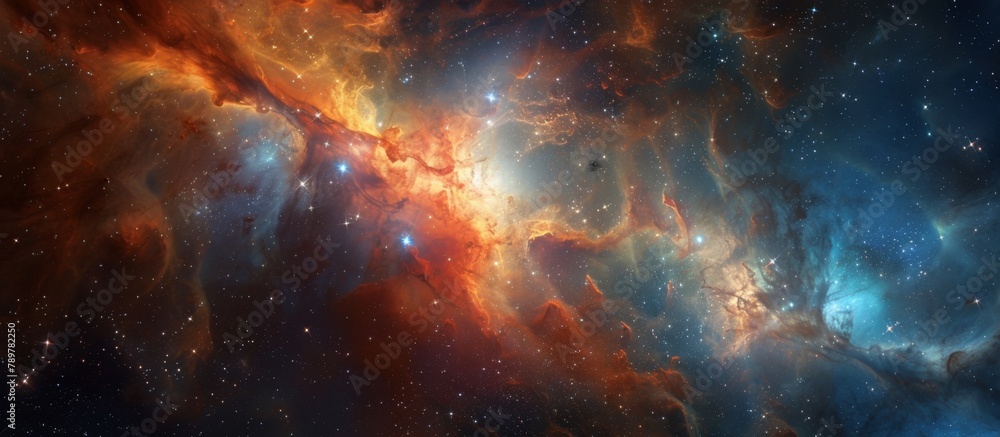 Poster captivating close-up view of a beautiful galaxy displaying twinkling stars and a colorful nebula ami