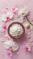 Flat lay extract orchid flower flour organic natural ingredient