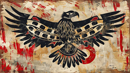 eagle  animal spirit in native american tribal pattern on vintage background.