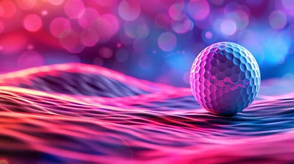 Foto op Canvas Golf ball over a vigorous, vibrantly colored, digitally generated sport scene depicting neon, electrical discharges, and fire and space, Generative AI. © Our Scrapbook