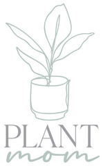 Plant Mom | Potted Plant | One Line Drawing | Leafy Vector Line Art