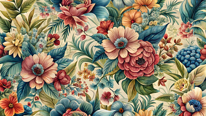 seamless pattern of flowers and leaves