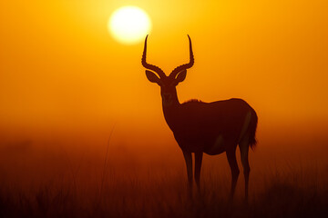 Fototapeta premium Majestic Impala Silhouette Against Vibrant Sunset in Savannah