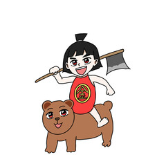 熊に乗ってまさかりを担ぐ金太郎