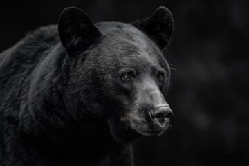 Intense Portrait of a Black Bear in Moody Black and White