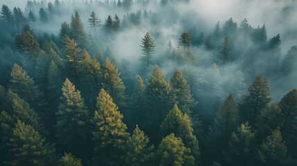 Ethereal Foggy Pine Forest at Dawn