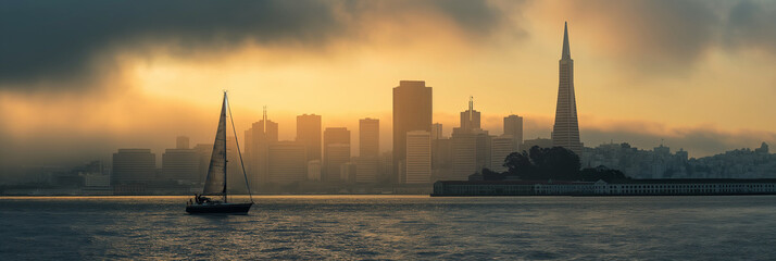 Sailboat at Sunset with San Francisco Skyline