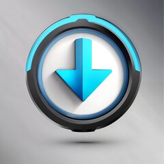 3d glossy blue down arrow icon on grey background. Generative AI