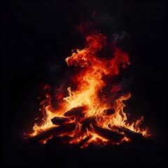 Burning fire flames isolated on black background. Generative AI