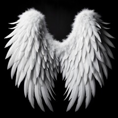 White angel wings isolated on black background. Generative AI
