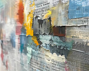 An abstract painting of a financial newspaper, where the words blend into an artistic pattern