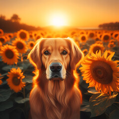 golden retriever in sunset