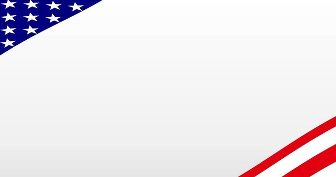Animated stars and stripes american flag on white background with copy space.