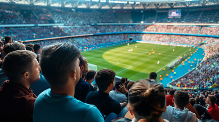 A soccer game is being played in a stadium.

 - obrazy, fototapety, plakaty