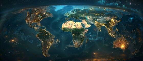 A beautiful and highly detailed photorealistic image of the Earth at night.