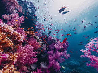 Fototapeta na wymiar Underwater Scene with Colorful Coral and Fishes 