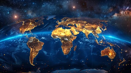 A beautiful view of Earth from space, showing the continents, oceans, and city lights. - obrazy, fototapety, plakaty