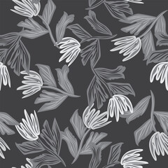 Monochrome Botanical Floral Seamless Pattern Design