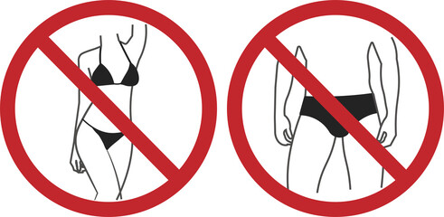 Bundle set prohibition to wear underwear sign, bikini not allowed in red round crossed out