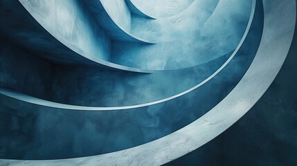 Abstract architectural design with flowing blue curves against a textured concrete wall, creating a...