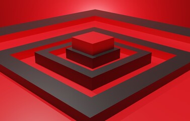 3D Render Illustration Red Cube Maze Backgound