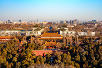 View of North Axis Line of Beijing on the Hill Top of  Jingshan Park - obrazy, fototapety, plakaty
