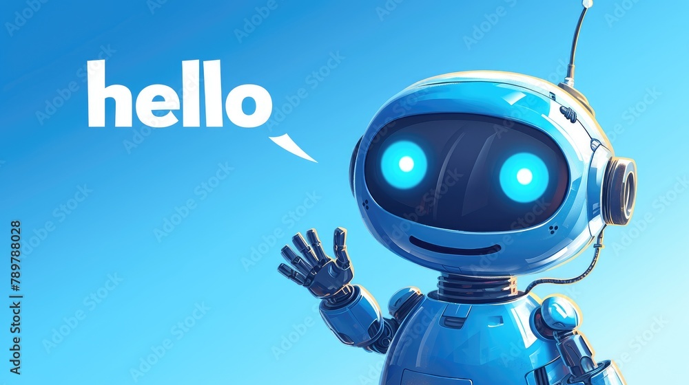 Poster the animated robot boy enthusiastically greets with a cheerful hello in this artwork enclosed within