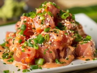 Poke Bowl Ahi Tuna Salmon Scallop Hawaiian Hawaii Rice Food Dinner Background Image