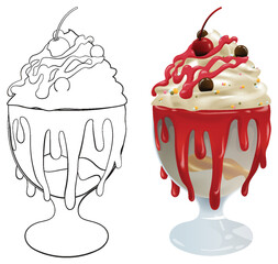 Vector illustration of a cherry-topped ice cream sundae.