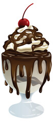 Vector illustration of a chocolate-covered ice cream sundae