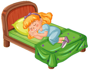 Illustration of a child sleeping soundly in bed.
