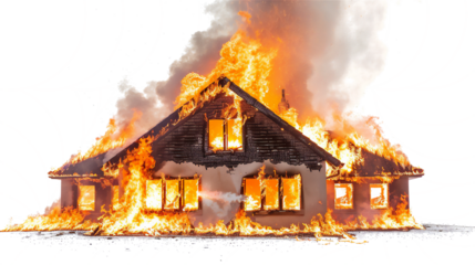A house fire, transparent background