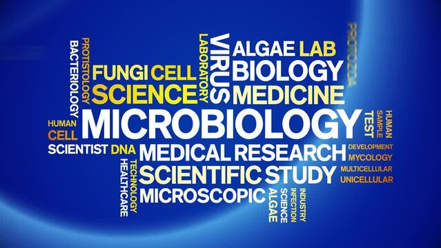 Microbiology animated word cloud;text design animation tag kinetic typography seamless loop.