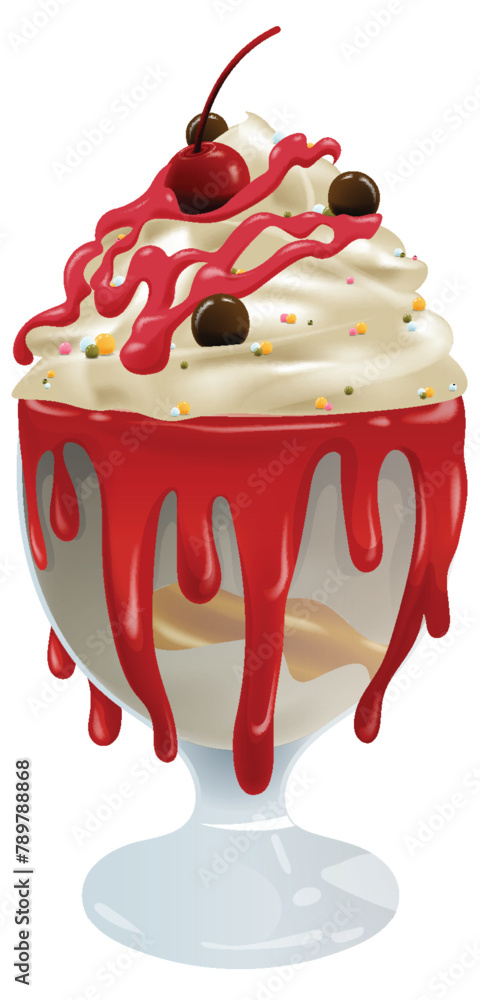 Poster vector illustration of a tempting ice cream sundae