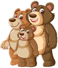 Three cartoon bears smiling together in a group.