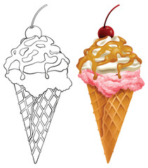 Vector illustration of two ice cream cones
