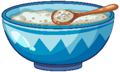 Vector illustration of oatmeal in a blue bowl