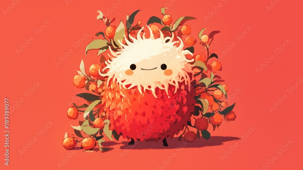 Poster Infatuated with a rambutan mascot depicted in a cartoon style