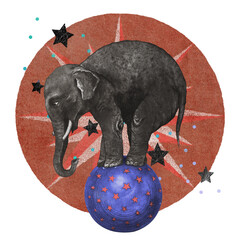 Ephemera collage png vintage circus elephant sticker, transparent background © Rawpixel.com