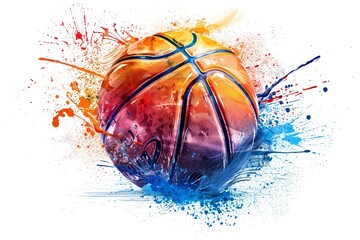 An oil art of a basket ball with different colors in a clean white backdrop representing moving and its speed with space for text or product backdrop, Generative AI.