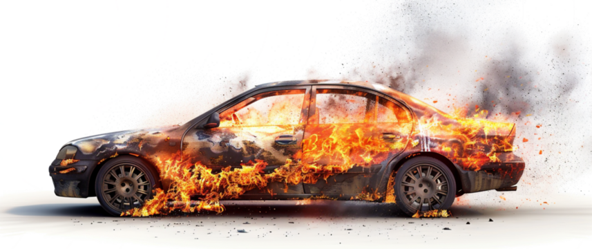 burning car, transparent background - Powered by Adobe